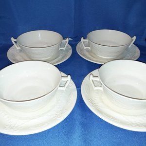 Antique 8pc Copeland Late Spode Footed Cream Soup Bowls and Plates Swag & Bows